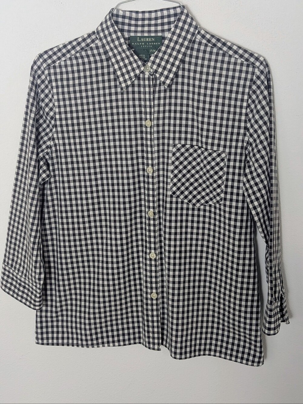 Lauren Ralph Lauren Women’s Black & White Check Plaid 3/4 Sleeve Petite M EUC - Picture 2 of 10